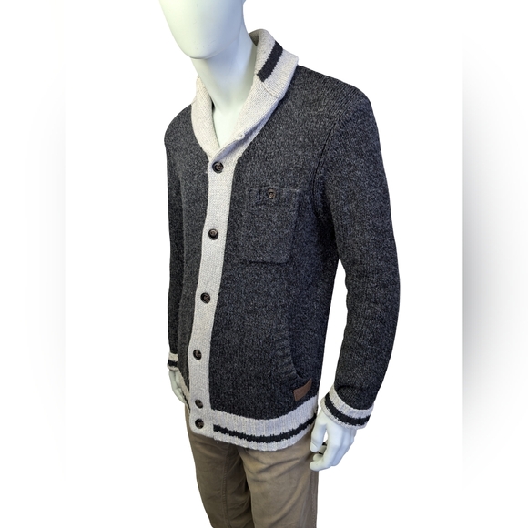 Roots Cabin Wool Blend Shawl Collar Cardigan, Elbow Patches, Men’s Medium - Picture 4 of 10